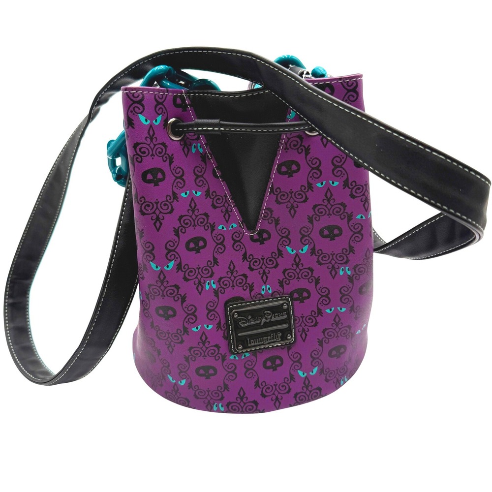 Disney Parks Loungefly Haunted Mansion Wallpaper Bucket Bag Purple Crossbody
